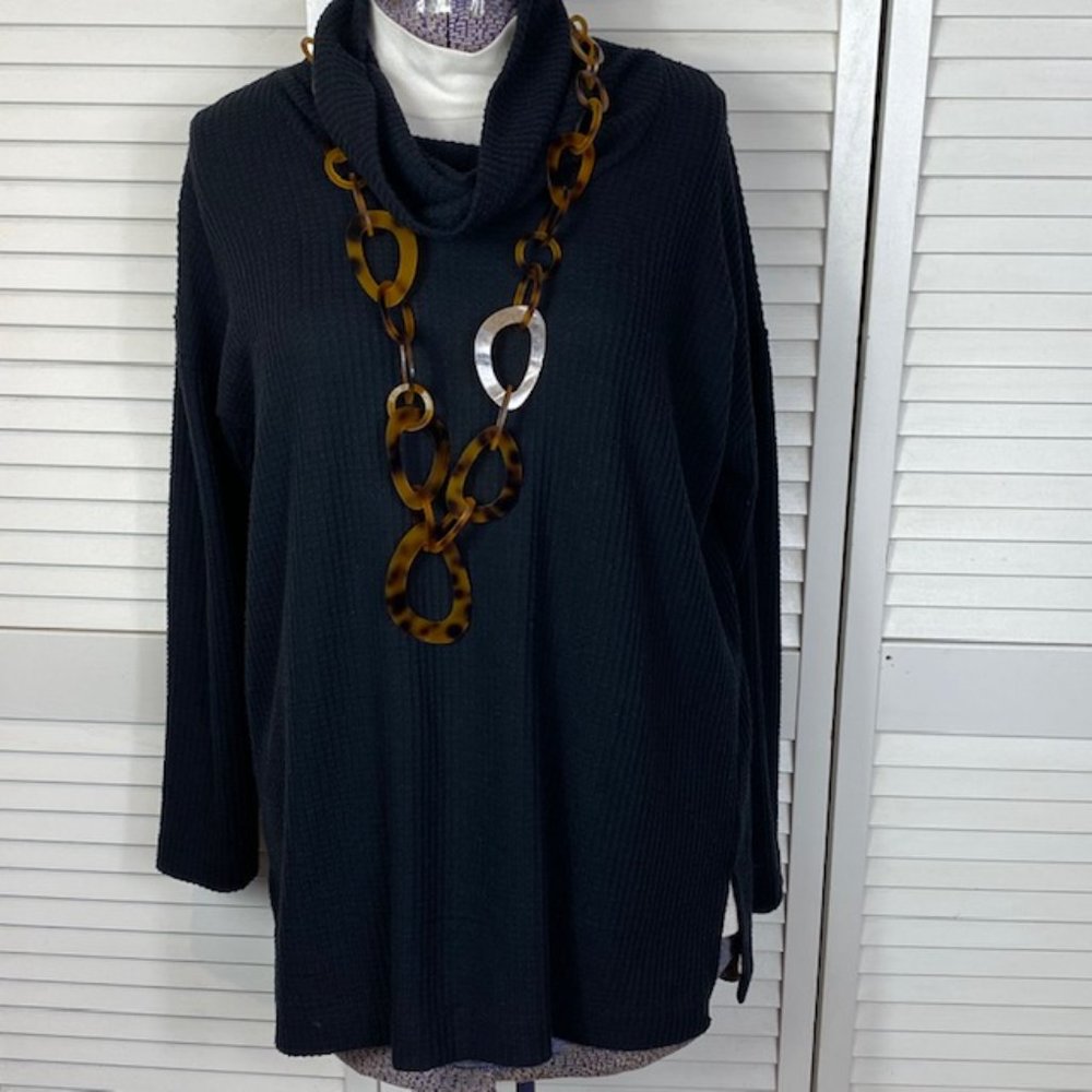 Ann Taylor Loft Black Waffle Knit Tunic Sweater Large
